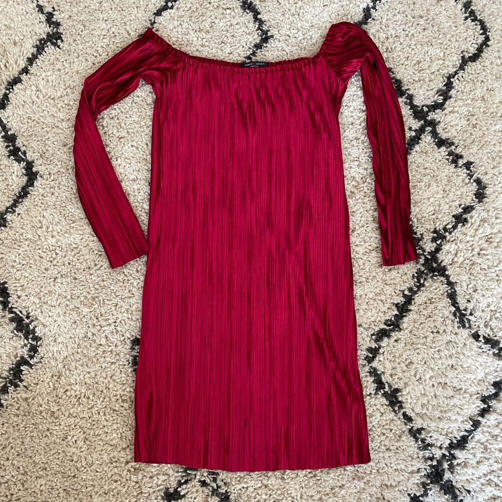 Velvet Red Off the Shoulder Long Sleeve Dress